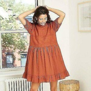 WOMEN'S PUFF SHORT SLEEVE EYELET DRESS RUST XL